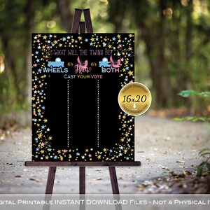 Wheels or Heels or Both | Cast Your Vote for the Twins Gender Reveal Sign | Twinkle | Pink Blue Gold Stars | DIGITAL INSTANT DOWNLOAD