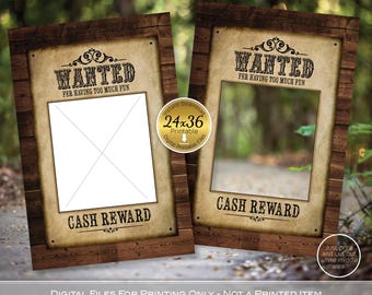 Wanted Poster Printable Selfie Sign: Cash Reward, Western Vintage Theme with Rustic Faux Wood (24x36 DIGITAL FILES)