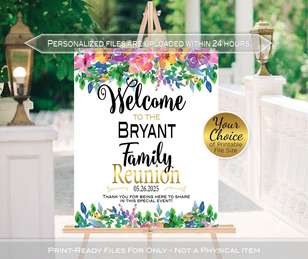 Personalized Family Reunion Welcome Sign: Spring Garden Flowers ...