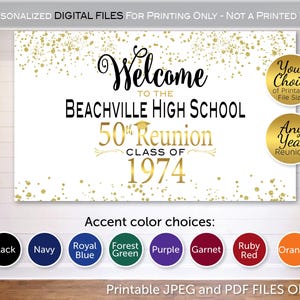 Class Reunion Welcome Backdrop Banner Print-Ready File | Any Class of Year | Personalized | Gold Confetti | White | DIGITAL PRINTABLE FILES