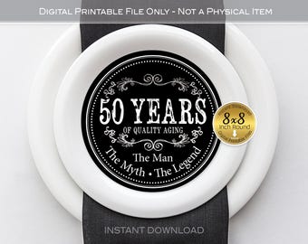 50th Birthday Charger Plate Insert: Man Myth Legend (Digital Download)
