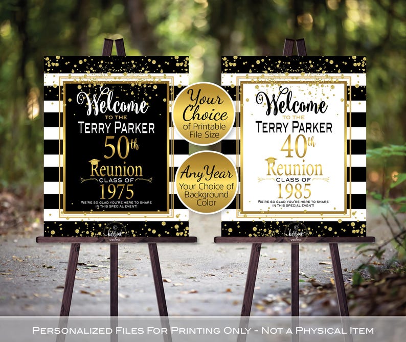 Class Reunion Personalized Welcome Sign Printable | Gold Confetti on ...
