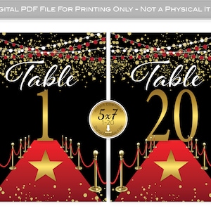 Red Carpet Table Number Signs 1-20 | 5x7 | Garland and Gold Confetti | Birthday | Baby Shower | Bridal Luncheon | PRINTABLE DIGITAL DOWNLOAD