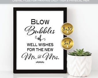 Blow Bubbles of Well Wishes for the New Mr. and Mrs. 8x10 Printable Sign | Wedding | Black White Digital INSTANT DOWNLOAD