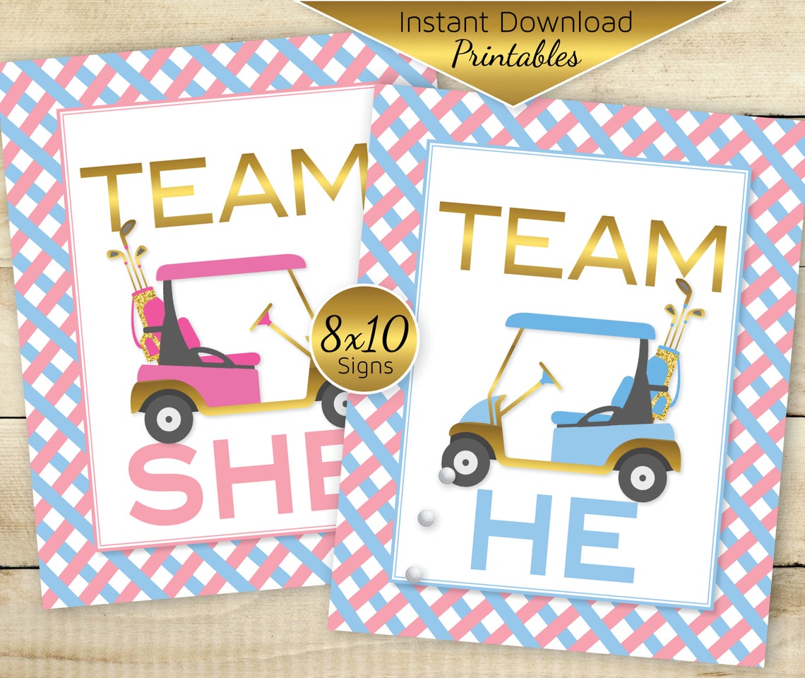 Golf Themed Gender Reveal Team He or Team She 8x10 Table Sign Etsy