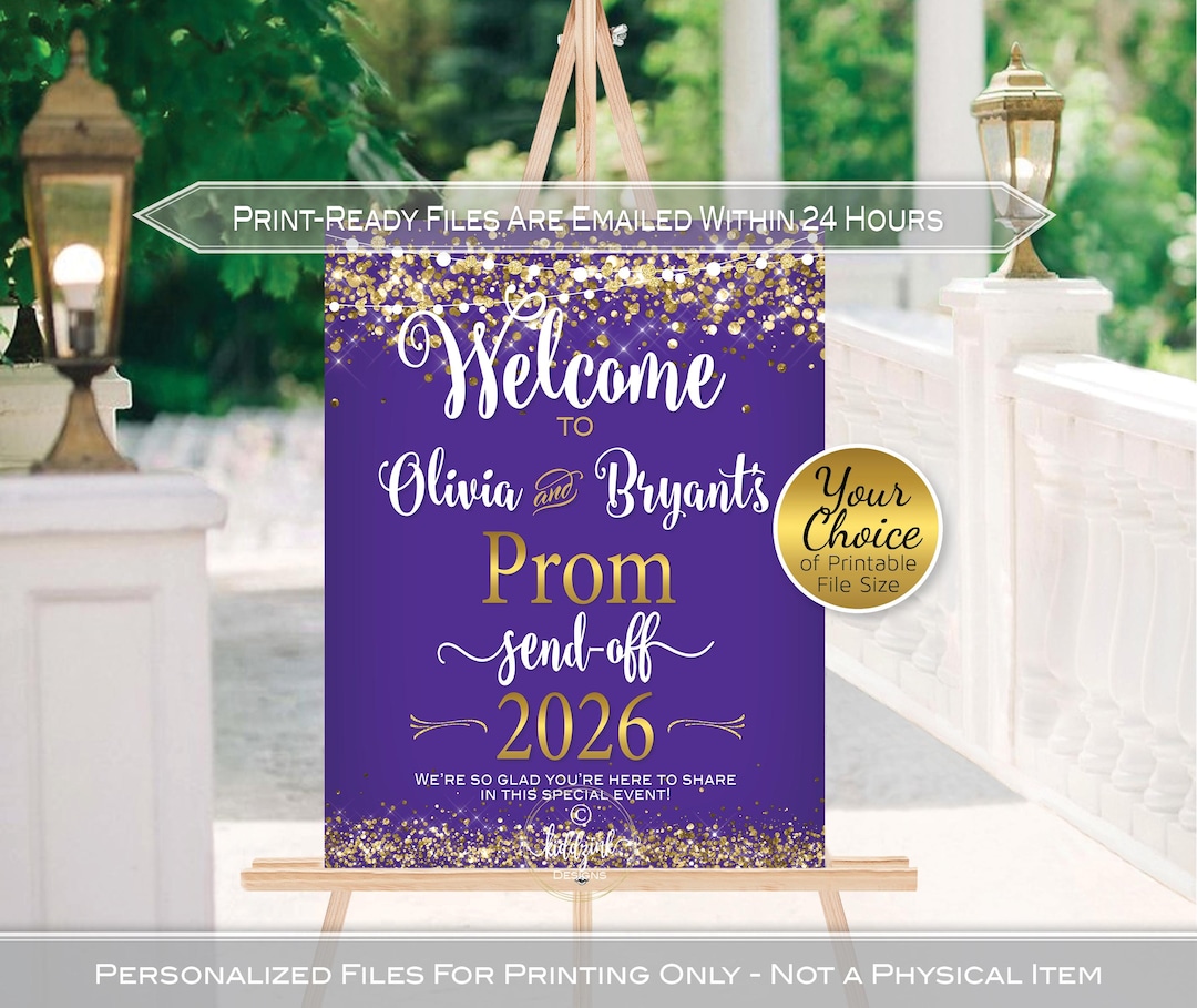 Post Prom Sign Personalized Prom Send-off Welcome Sign, Purple & Gold Glitter ...