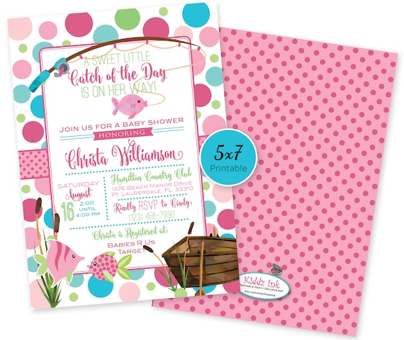 Fishing Theme Baby Shower Invitation for Girl | Sweet Little Catch of the  Day is on Her Way | Fishing Rod | 5x7 | Printable DIGITAL FILES