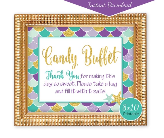 Mermaid Theme Candy Buffet 8x10 Table Sign Birthday Baby Etsy