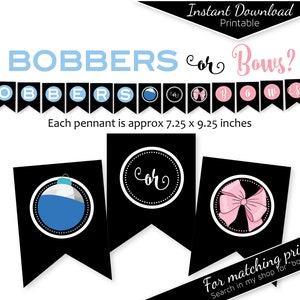 Bobbers or Bows Gender Reveal Baby Shower Pennant Banner | Dots | Pink Blue | Digital Printable | INSTANT DOWNLOAD