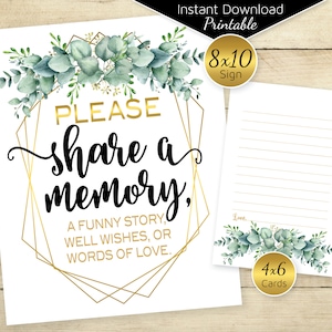 Share a Memory Printable Sign and Card Set | Birthday Wishes | Words of Love | Wedding | Anniversary | Gold Geometrics | INSTANT DOWNLOAD