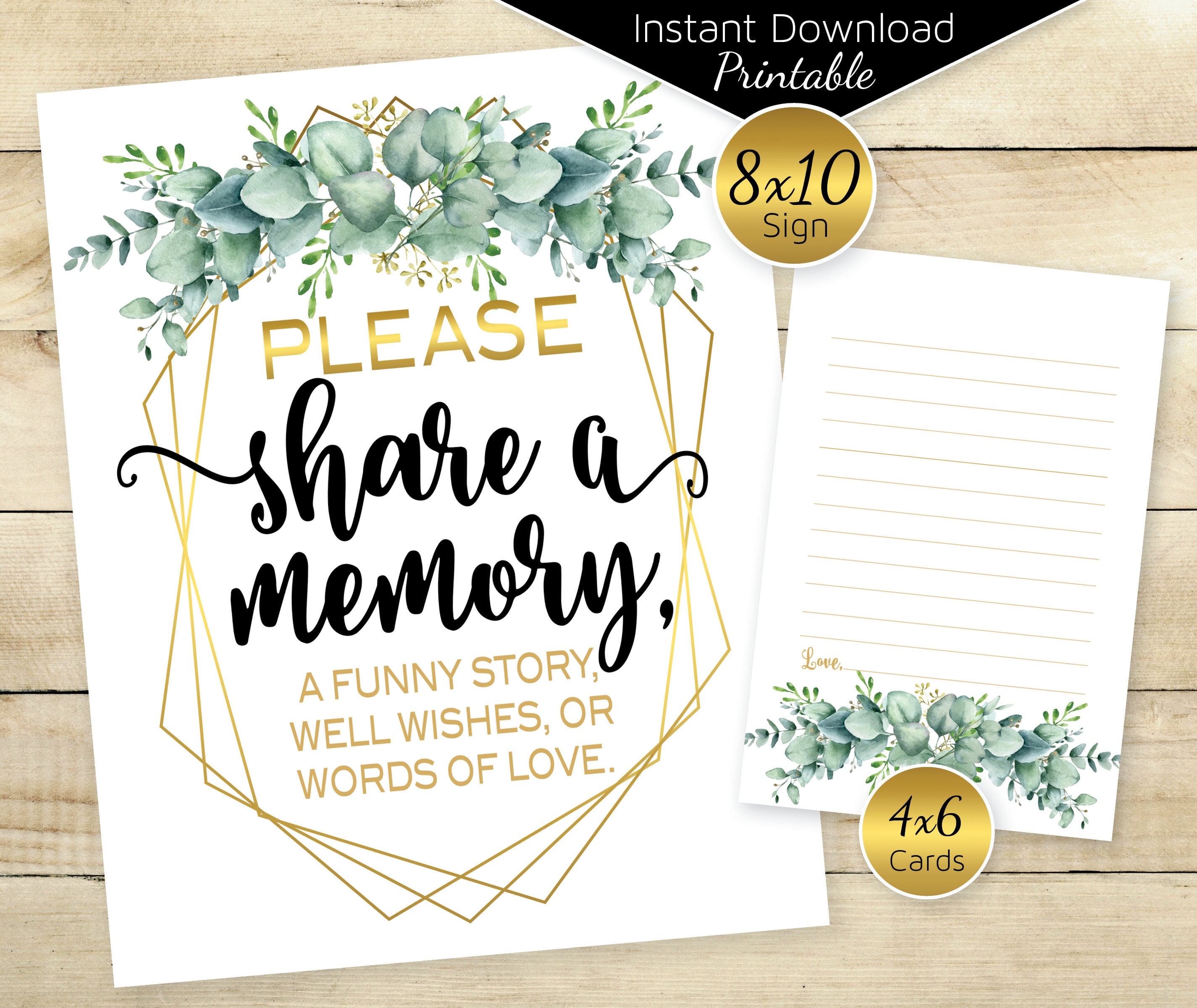 Share a Memory Printable Sign and Card Set | Birthday Wishes | Words of  Love | Wedding | Anniversary | Gold Geometrics | INSTANT DOWNLOAD