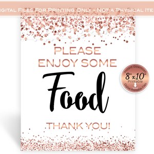 Food Table Sign | Woman&#39;s Birthday Printable | 8x10 | Faux Rose Gold Glitter Confetti | Garland | 40th 50th 60th | Digital INSTANT DOWNLOAD