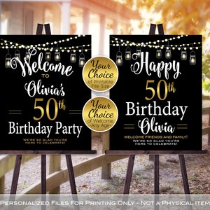 Birthday Welcome Sign Printable Garland Lights and Mason Jar Lanterns 40th 50th 60th or Any Age Personalized DIGITAL PRINTABLE FILES image 1