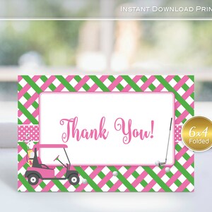Thank You Note Cards | 4x6 Folded | Golf | Pink Green | Golf Baby Shower | Golf Birthday Girl | PRINTABLE INSTANT DOWNLOAD