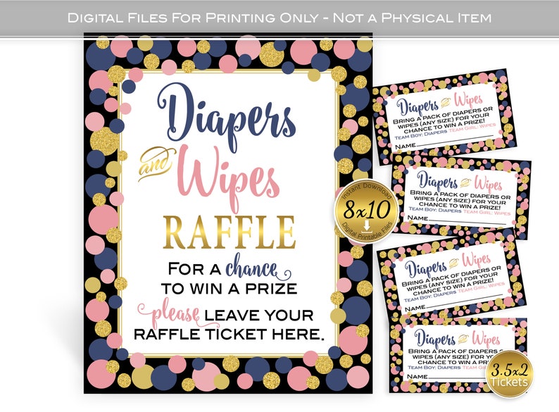 Diapers and Wipes Raffle 8x10 Sign and 3.5x2 Tickets Gender Etsy