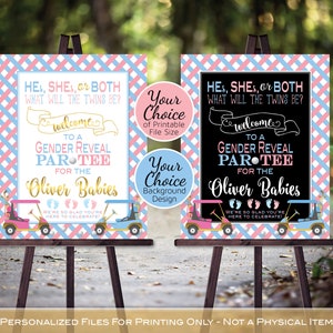 Golf Theme Twins Gender Reveal Printable Welcome Sign | He She Both | Pink Blue Gold | Black or White | Personalized PRINTABLE DIGITAL Files