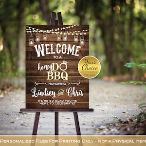Honey Do BBQ Engagement Welcome Sign Printables | Barbecue | Garland Lights | Lanterns | Faux Wood | Personalized | Digital PRINTABLE FILE