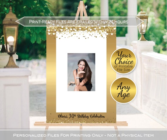 Birthday Guestbook Signature Photo Frame for Signing Printable Garland  Lights and Gold Confetti Personalized DIGITAL PRINTABLE FILES 