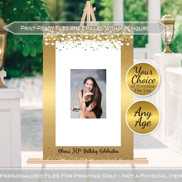 Birthday Guestbook Signature Photo Frame for Signing | Printable | Faux Gold Foil and Confetti | Personalized | DIGITAL PRINTABLE FILES