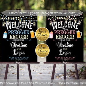 Pregger Kegger Coed Baby Shower Welcome Sign Printable | Garland Lights Lanterns | on Black | Personalized DIGITAL PRINTABLE Files