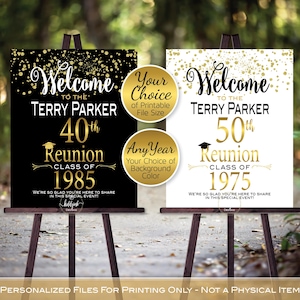 Class Reunion Welcome Sign Print-Ready Files | Gold Confetti on White or Black | Any Class Any Year | Personalized DIGITAL PRINTABLE FILES
