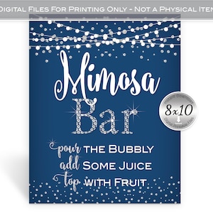 Mimosa Bar Denim and Diamonds 8x10 Table Sign Printable | Birthday | Bridal Shower | Navy Silver | Bling | DIGITAL INSTANT DOWNLOAD