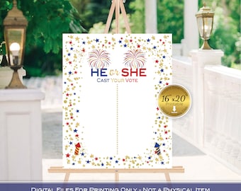 Fireworks Gender Reveal Cast Your Vote Printable in Red White Blue and Gold | Twinkle | He or She | DIGITAL INSTANT DOWNLOAD