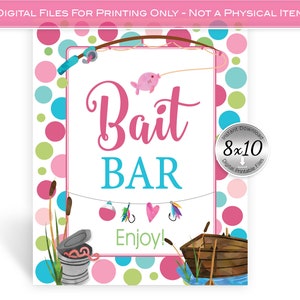 Bait Bar 8x10 Printable Sign | Girl&#39;s Fishing Theme | Pink Aqua Green | Birthday | Baby Shower | Printable | INSTANT DIGITAL DOWNLOAD