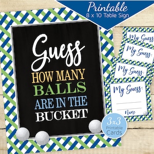 Golf Theme Guess How Many Balls Game 8x10 Printable Table Sign | Navy Green Yellow | Golf Birthday | Digital Printable | INSTANT DOWNLOAD