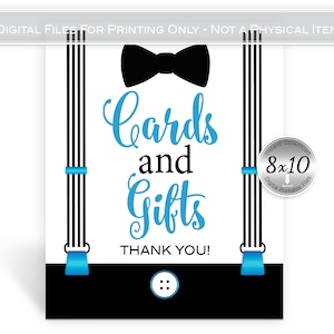 Cards and Gifts 8x10 Sign Printable | Baby Shower | Turquoise Blue and Black | Little Man | Birthday | DIGITAL INSTANT DOWNLOAD