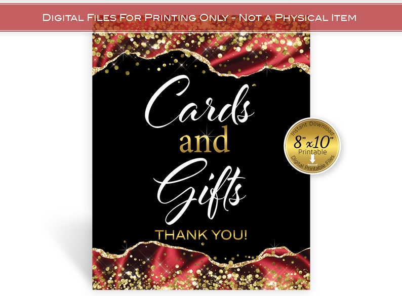 Cards and Gifts Table Sign 8x10 Printable Red and Gold Agate - Etsy