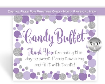 Candy Buffet Sign Printable | Birthday | 8x10 Sign | Purple Lavender and Faux Glitter Silver | INSTANT DIGITAL DOWNLOAD