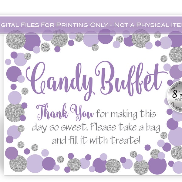 Candy Buffet Sign Printable | Birthday | 8x10 Sign | Purple Lavender and Faux Glitter Silver | INSTANT DIGITAL DOWNLOAD