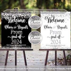 Prom Send-off Party Personalized Welcome Sign Printable | Silver Confetti on White or Black | Class of 2024 | DIGITAL PRINTABLE FILES