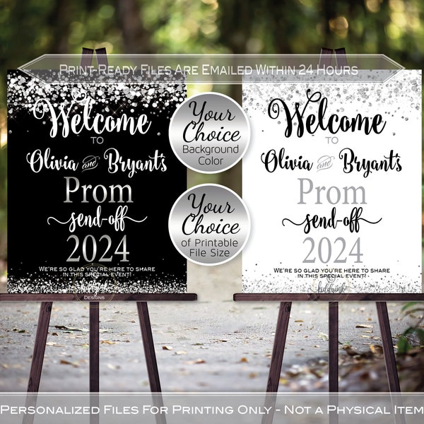 Prom Send-off Party Personalized Welcome Sign Printable | Silver Confetti on White or Black | Class of 2024 | DIGITAL PRINTABLE FILES