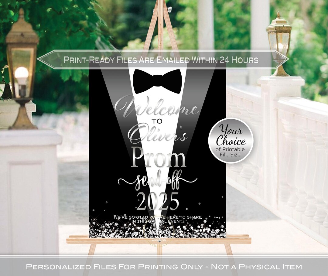 Prom Time. Sign Black Tuxedo Prom Welcome Sign: Personalized Send-off Party Decor ...