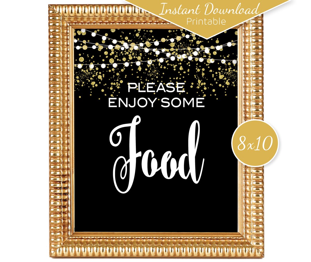 Food Table Sign 8x10 on Black with Faux Gold Confetti and - Etsy Italia