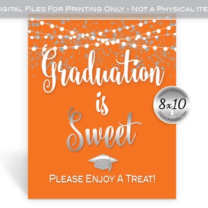 Graduation is Sweet Enjoy a Treat 8x10 Printable Sign | Graduation | Silver Garland Confetti on Orange | Digital INSTANT DOWNLOAD
