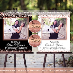 Anniversary Welcome Sign | Garland Lights | Rose Gold Confetti | With Photo | Any Anniversary | Personalized | PRINTABLE DIGITAL File