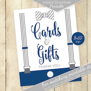 Little Man Cards and Gifts 8x10 Sign Printables | Baby Shower | Birthday | Navy Gray | Suspenders | DIGITAL INSTANT DOWNLOAD