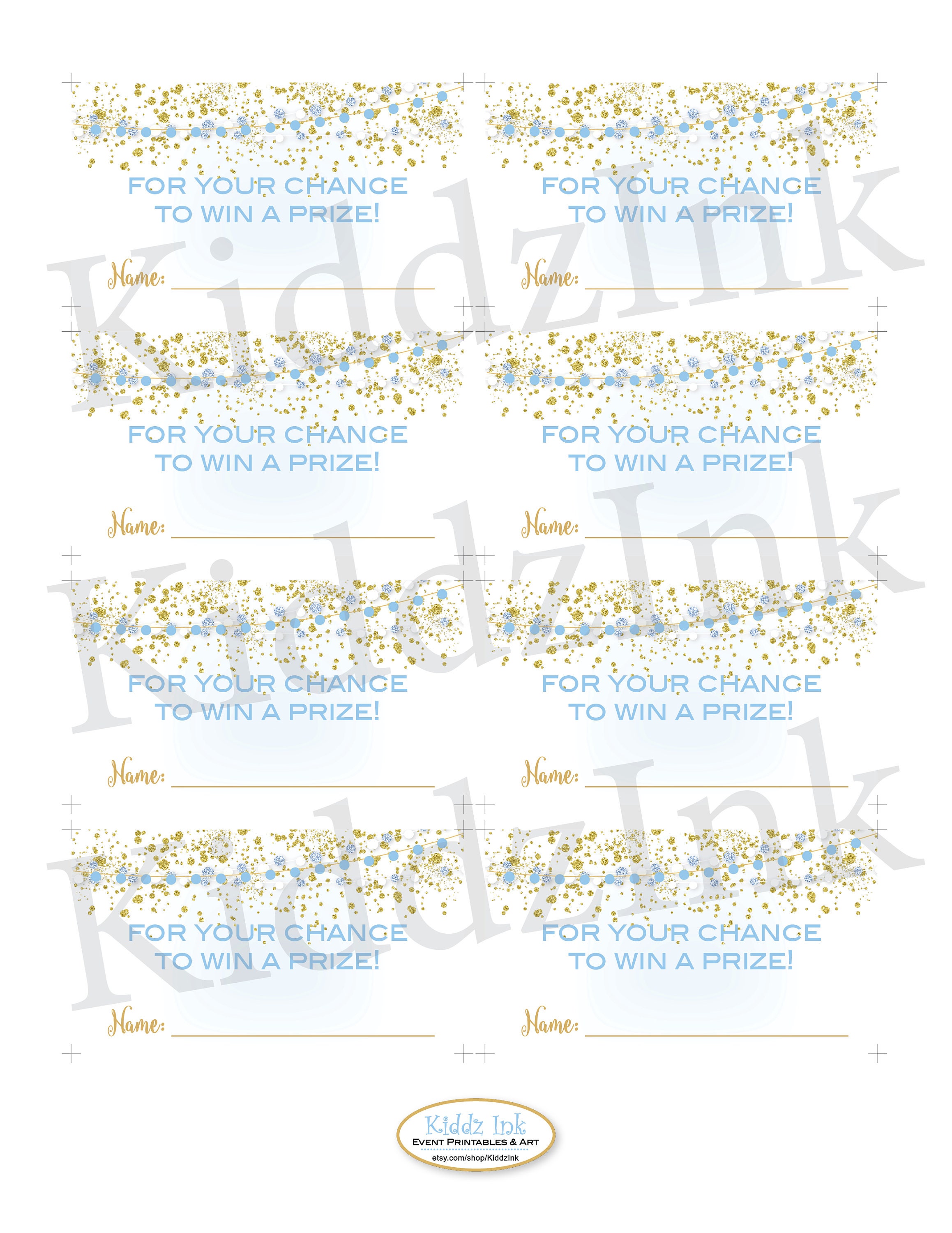 Birthday Raffle 8x10 Table Sign and Tickets for Prize | Baby Blue and ...