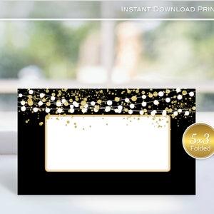 Menu Card Printable  | 3x5 Tent-Folding | Black and Gold | Birthday | Wedding | Bridal | Garland Gold Confetti | INSTANT Digital DOWNLOAD