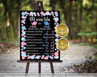 Fish Gender Reveal Printable: Old Wives' Tales Baby Shower, Pink and Blue (Digital Download)