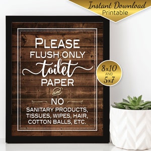 Septic System Do Not Flush | Flush Only Toilet Paper Bathroom Printable Sign | 8x10 and 5x7 | Rustic Faux Wood | DIGITAL INSTANT DOWNLOAD