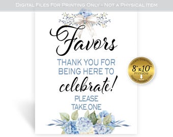 Blue Hydrangea Party Favors 8x10 Printable Sign | Botanical Garden Party Coquette Design (Digital Download)
