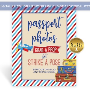 Adventure Awaits Travel Theme Passport Photos 8x10 Sign | Grab a Prop | Blue Navy Red | Baby Shower | Birthday | Digital INSTANT DOWNLOAD