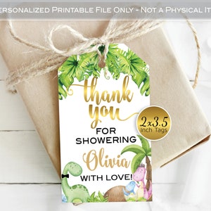 Thank You Favor Tags for Dinosaur Baby Shower or Sprinkle | Personalized | 2x3.5 | Hatching Baby Dinosaur | DIGITAL PRINTABLE FILES
