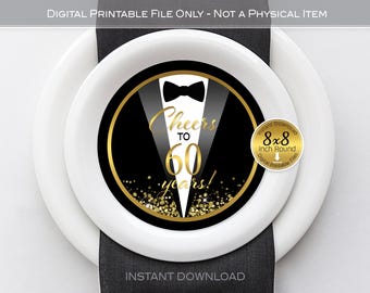 Tuxedo 60th Birthday Charger Plate Insert: Black & Gold (Digital Download)