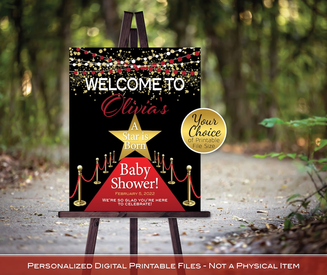 Red Carpet Baby Shower Sign Printables Hollywood Event Red Gold