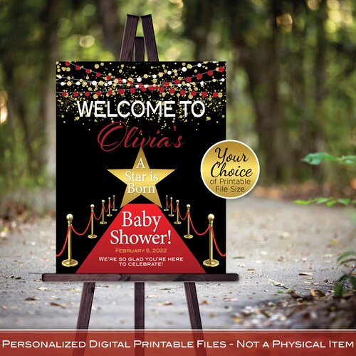 Red Carpet Baby Shower Sign Printables Hollywood Etsy